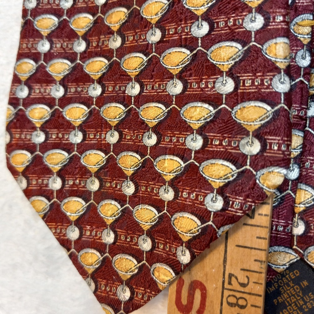 Red Burgandy Martini Glasses Silk Handmade USA Necktie Studio by Fumagalli's